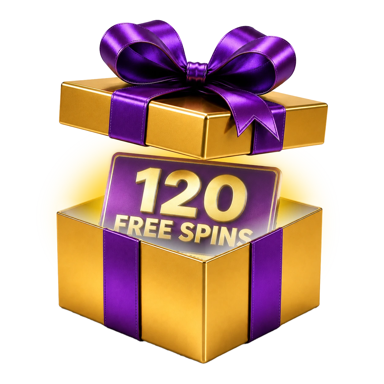 Opened gift box with 120 free spins